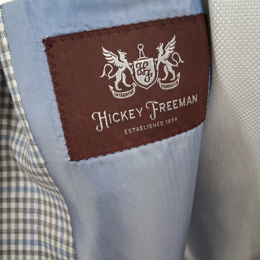 Hickey Freeman Blazer Mens 48L Blue Gray 100% Wool Micro Check Sport Coat